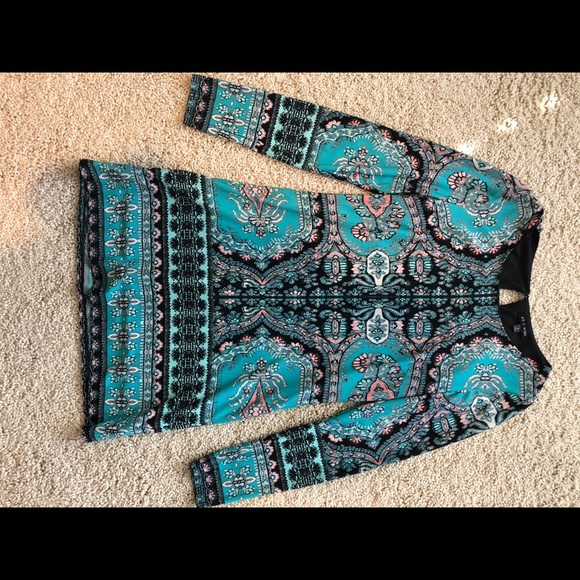 Blue pattern long sleeve dress - Picture 1 of 4